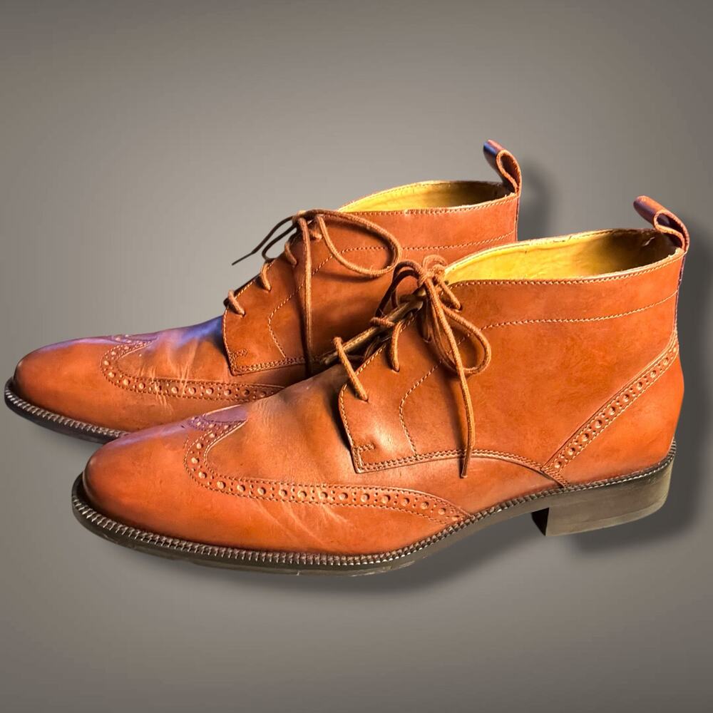 Men's 9.5 COLE HAAN Williams Wingtip Brown Leather Dress Chukka Boots C12674